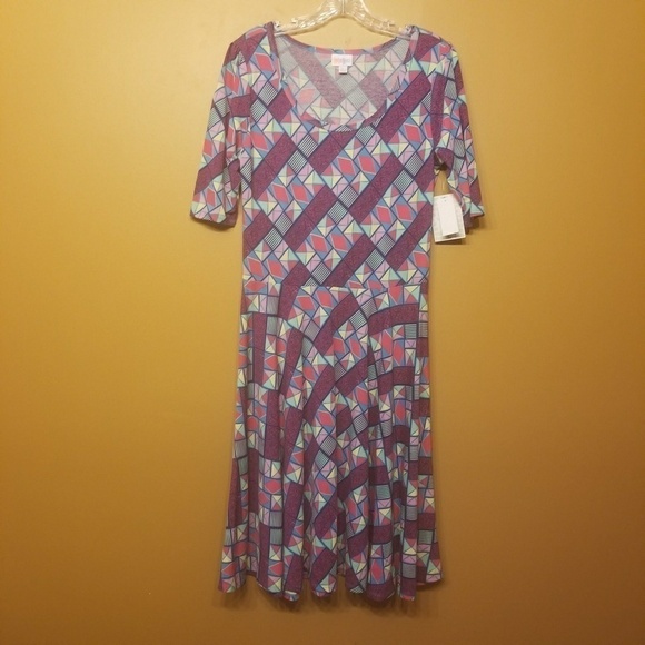 Lularoe | Women's Geometric Print Nicole Style Dress (Size Large) - Picture 3 of 10